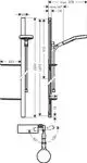 Hansgrohe Duschset mit Brausestange und drei Strahlarten, grafische Darstellung der Maße und Montageoptionen, einschließlich Halterung und Ablagen.